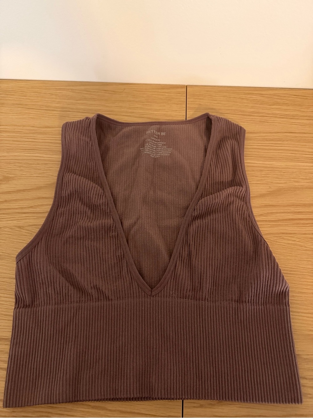 Better Be Ribbed Deep V Crop Tank - Brown